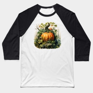 Whimsical Pumpkin Miniature Forest Watercolor Illustration of Autumn Baseball T-Shirt